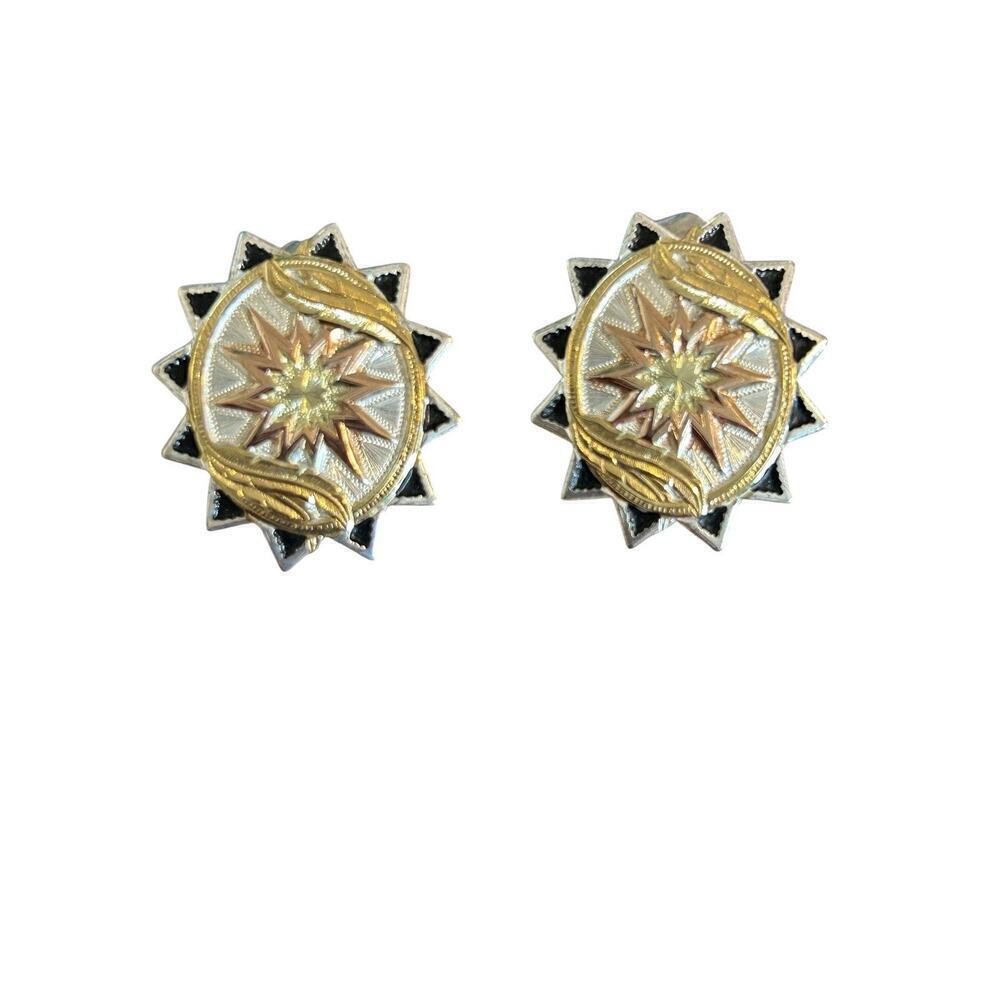 Vintage Montana Silversmiths Post Earrings Silver Golf And Black Preloved